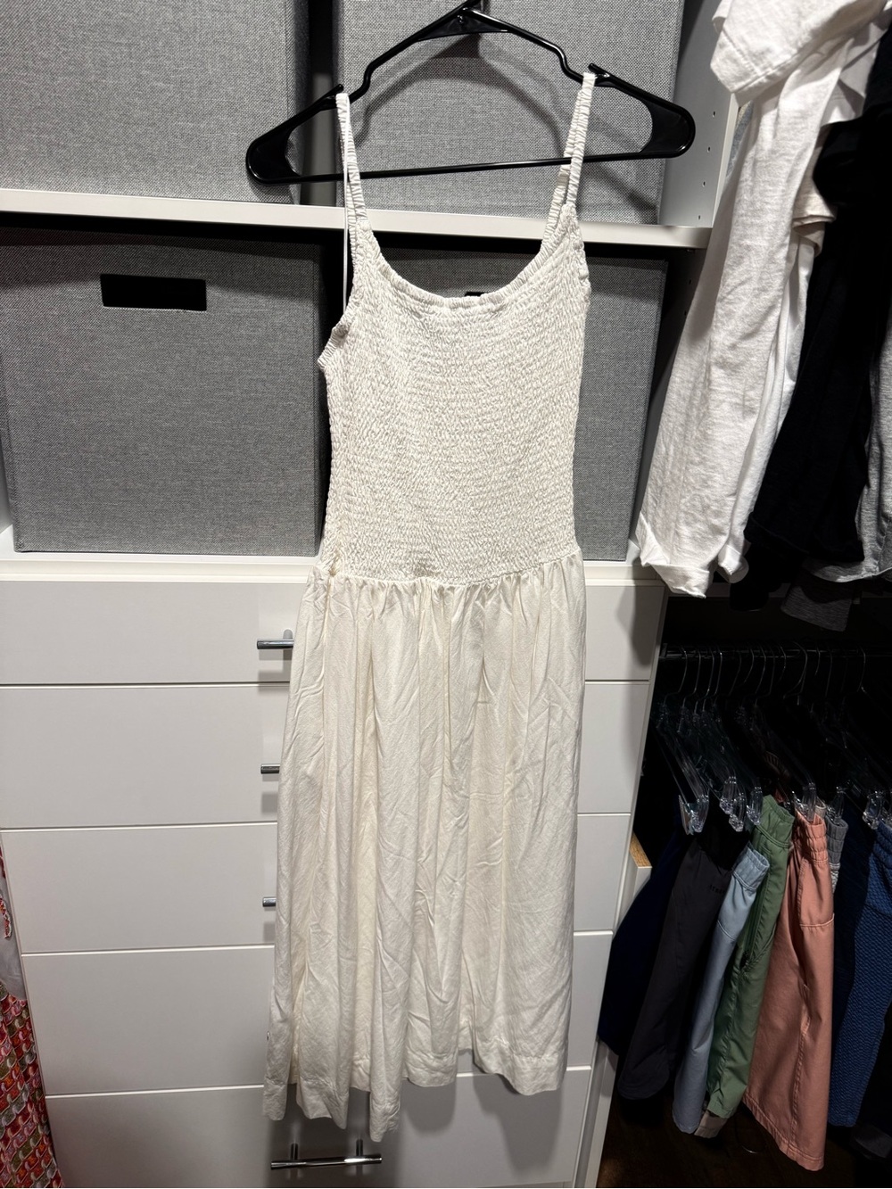 Smocked Tank Midi Dress in White